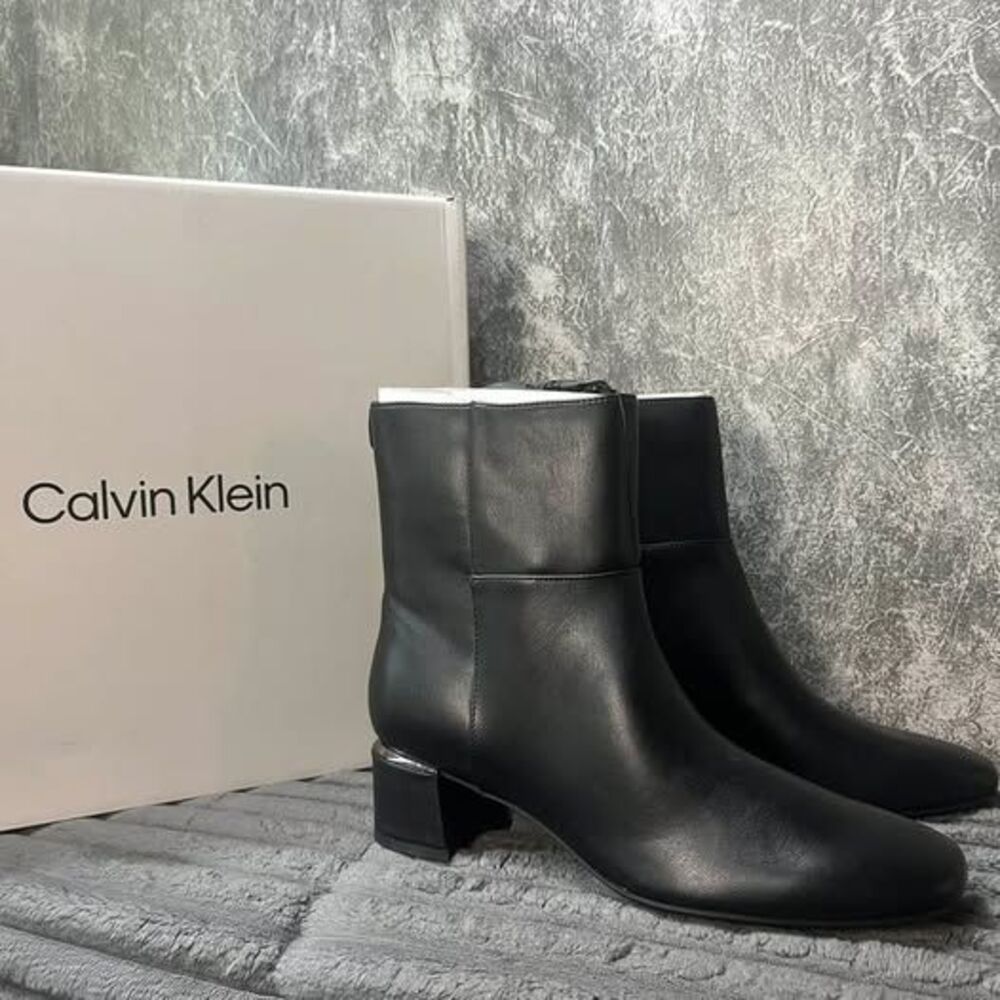Calvin Klein Black Leather Ankle Boots 6.5 new